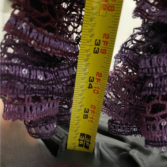 Skinny purple crocheted scarf w/hand sewn sparkles. 70” long/4” wide. Boutique. - Picture 5 of 5